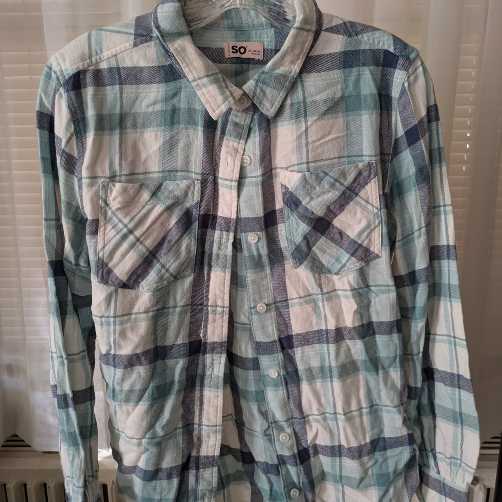 SO Kids Blue and White Plaid Button Down Shirt